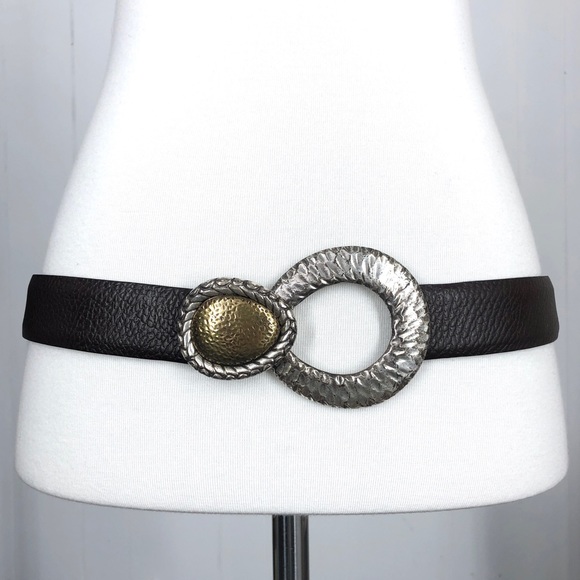 Chico's Accessories - Chico’s Mixed Metal Buckle Adjustable Leather Waist Belt - M/L